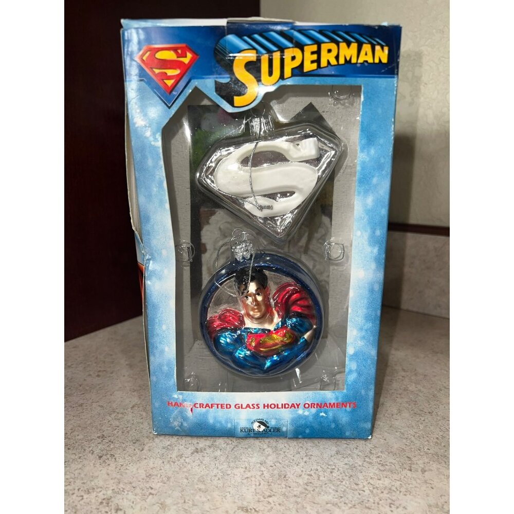 Superman Hand-Crafted Glass Holiday Ornaments By Kurt S. Adler 2-Piece Set